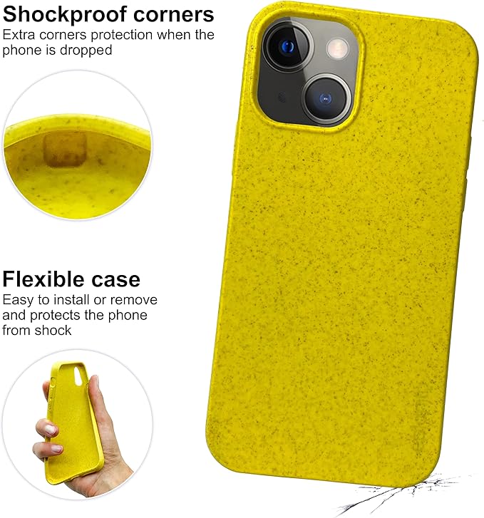 eplanita Eco Mobile Phone Case Compatible with iPhone 13, Plant Fiber, Drop Protection Cover, Durable and Sustainable (for iPhone 13, Yellow)