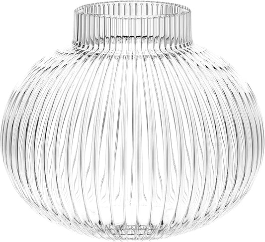 Round Glass Vase, Flower Vases for Bouquet, Ribbed Glass Vases for Flowers, Small Clear Vase for Living Room, Office, Coffee Table, Shelf, Wedding, 6 Inches