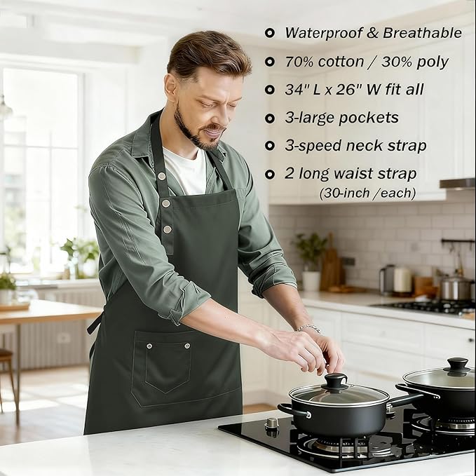 Art Aprons for Painting Pottery Ceramics, Mens Women Kitchen Cooking Aprons Waterproof Green