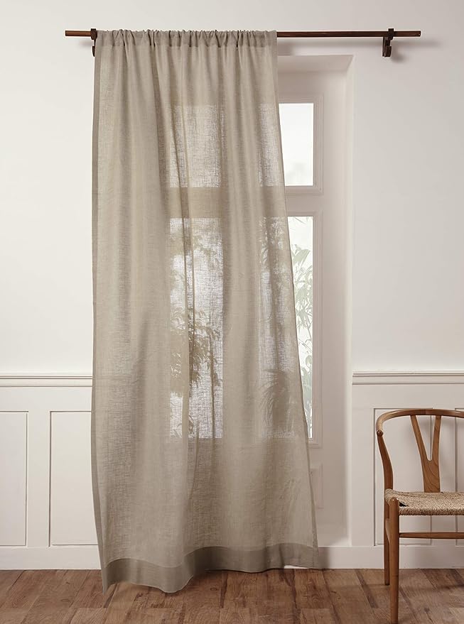 Solino Home Natural Linen Sheer Curtain 84 Inch - 100% Pure Linen European Flax Window Treatment Panel 52 x 84 Inch - Light Filtering Rod Pocket Curtain for Living Room, Bedroom - 1 Panel