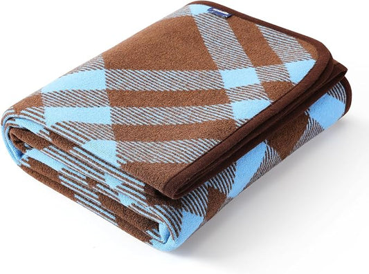 ACUSHLA Merino Wool Blanket - Soft Warm Thick Washable Large Throw Blanket for Camping Bed Couch Outdoor Travel All Weather, Scottish Plaid Blue 79X63