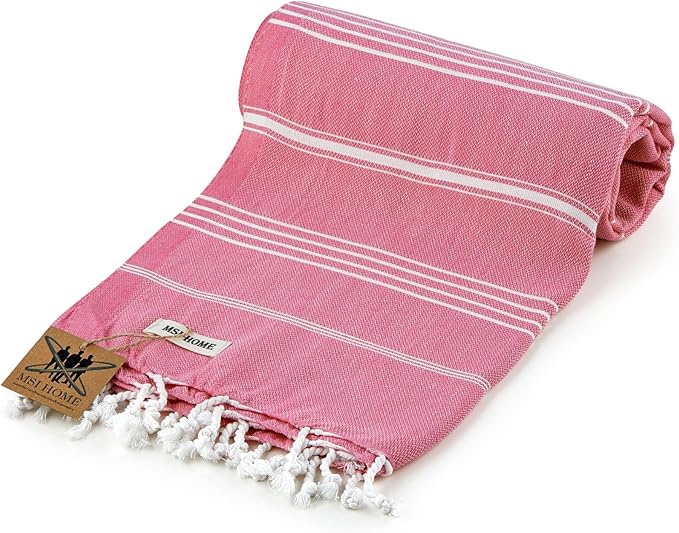 100% Organic Turkish Cotton Beach and Bath Towel, Peshtemal Towel Blanket, Quick Dry Sand Free, Oversized Light Compact, Diamond Weave, Prewashed, 71 x 39 Inches (Pink)