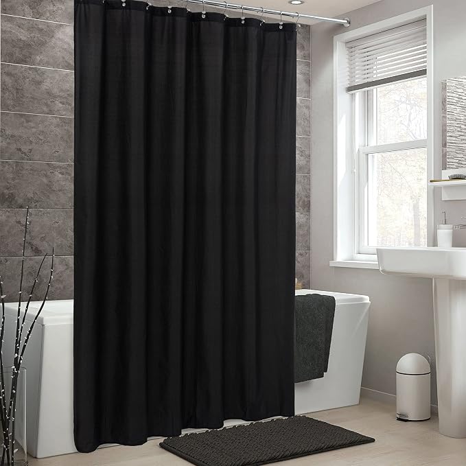 ALYVIA SPRING Waterproof Fabric Shower Curtain Soft Hotel Quality - 3 Magnets at Bottom, Premium Black Shower Curtain Liner for Bathroom, Light-Weight Cloth & Washable - 72x72, Black