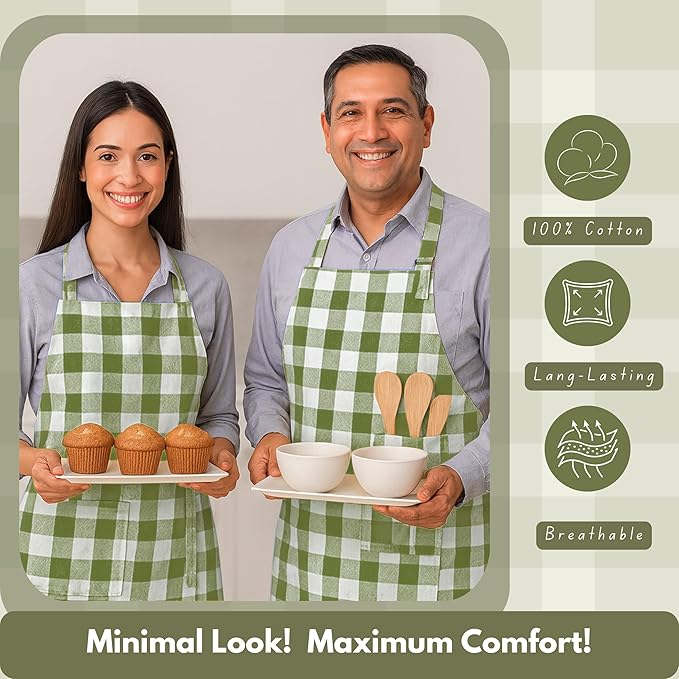 Native Fab Kitchen Apron 2 Pack - 100% Cotton Adjustable, Durable Apron with Pockets, Perfect for Cooking, Baking, Grilling