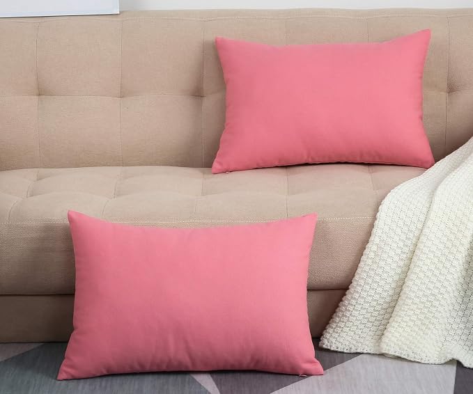 TangDepot 100% Cotton Solid Throw Pillow Cover 12x18 Pink | 100% cotton, same-color zip, machine wash & air dry. For living room, bedroom, office, car. 42 colors, 81 sizes. Cover only.