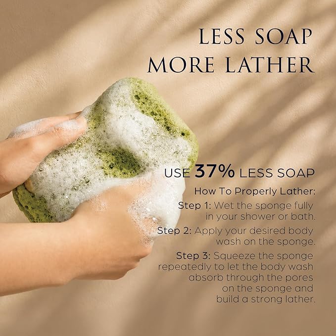 Spongentle Loofah Sponge for Shower and Bathing, Bath Sponge with Dual Texture, Shower Pouf for Gentle and Deep Exfoliation, Large Size Body Scrubber for Men & Women, PU Foam, 37% More Lather, 3 Pack