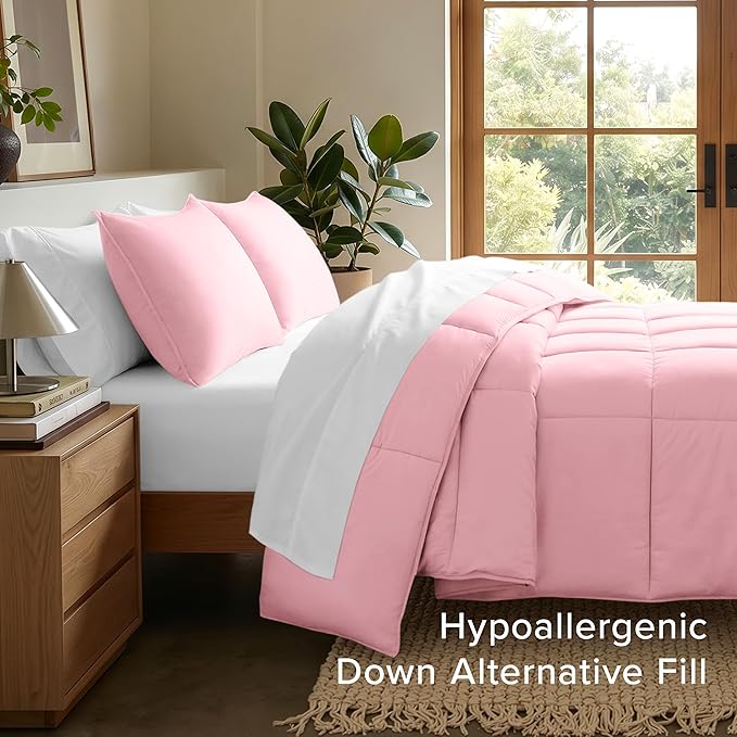 Bare Home Comforter Set - King/California King Size - Ultra-Soft - Goose Down Alternative - Premium 1800 Series - All Season Warmth (King/Cal King, Light Pink)