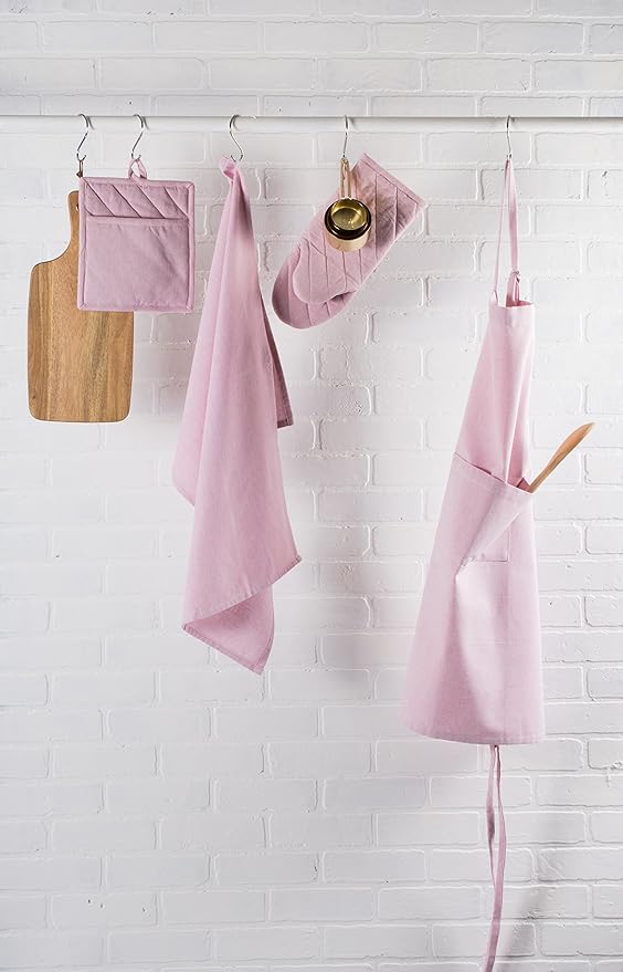 DII 100% Cotton Solid Chambray Kitchen Set, Chef Apron, Rose, 1 Piece