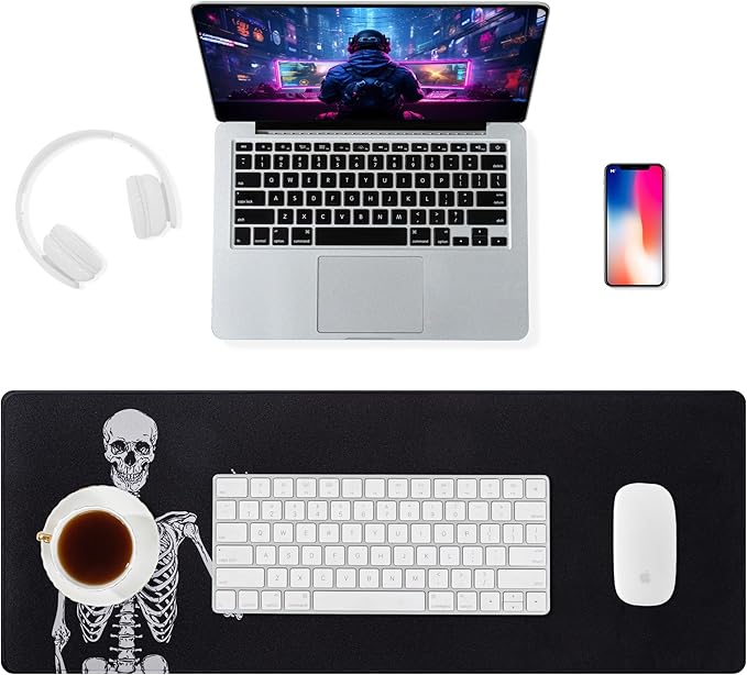 ALOANES Waterproof Mouse Pad with Durable Stitched Edge, Large Gaming Keyboard Pad, Non-Slip Rubber Base, Extended Desk pad for Gamer, Office & Home, Left Skeleton Mousepad 27.6"x 11.8"x 0.12"