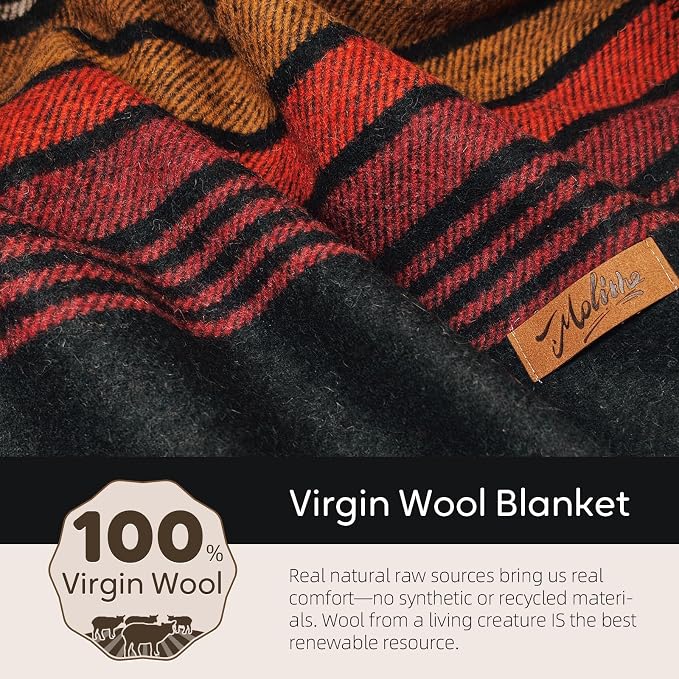 Molithe 100% Wool Blanket, 62" x 86", Warm, Thick, Washable, Military | Great for Camping, Outdoors, Sporting Events, Survival Kits Campfire Night
