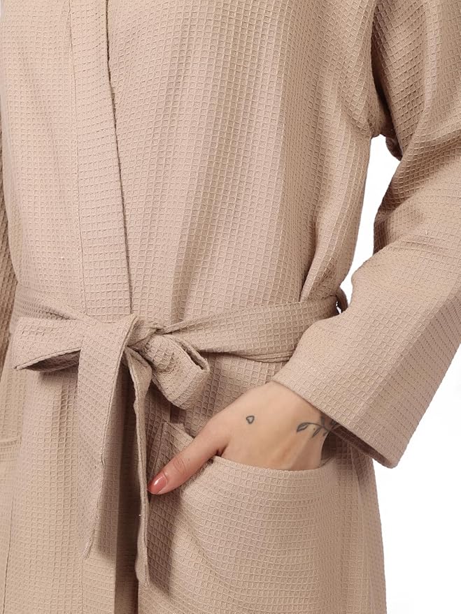 Women's Waffle Bathrobe – 100% Cotton, Lightweight & Absorbent, Spa Robe, Hotel & Lounge Robe