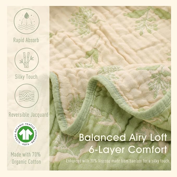Ultra-Soft Muslin Baby Hooded Towel - 32 x 32 Inches, Ideal for Bath & Beach, Suitable for Both Boys & Girls from Newborns to Toddlers (Sage Green Floral)