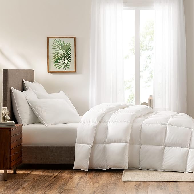 Serta Down Illusion All Season Hypoallergenic Down Alternative Comforter with Corner Loops, Full/Queen, White