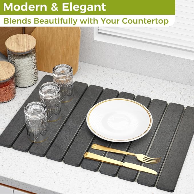 24’’ Larger Stone Drying Mat for Kitchen Counter[Super Absorbent, 30s Quick Drying] Stone Dish Drying Mat Collapsible Drying Matt Kitchen Counter Dish Drying Stone Mat Kitchen Sink Diatomaceous Earth