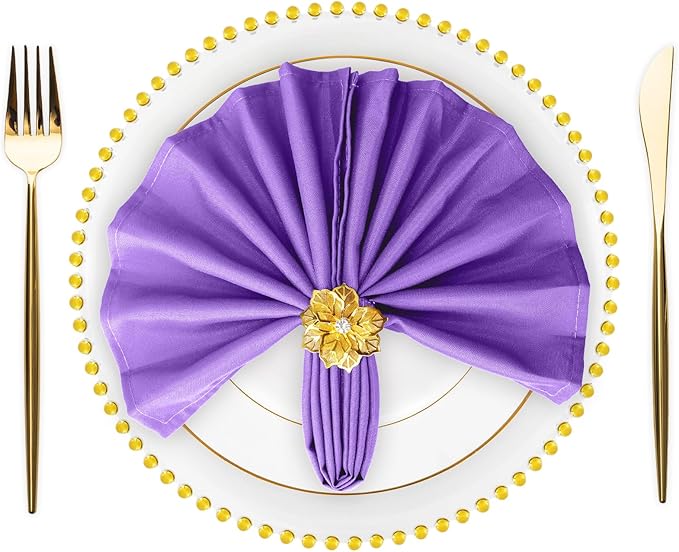 SuperO Set of 120 Cloth Napkins 17 x 17 Inch, Polyester Solid Washable Dinner Napkins with Hemmed Edges,Great for Restaurant, Wedding and Party(Purple)