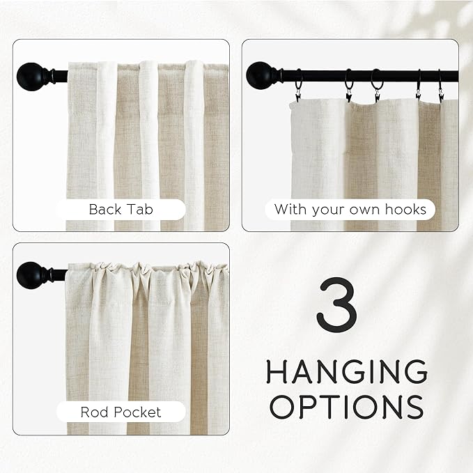 NICETOWN Cream Curtains 63 inch Length, Rod Pocket & Back Tab Faux Linen Semi Sheer Drapes Privacy with Light Filtering Window Treatments Washable for Living Room, W52 x L63, 2 Panels