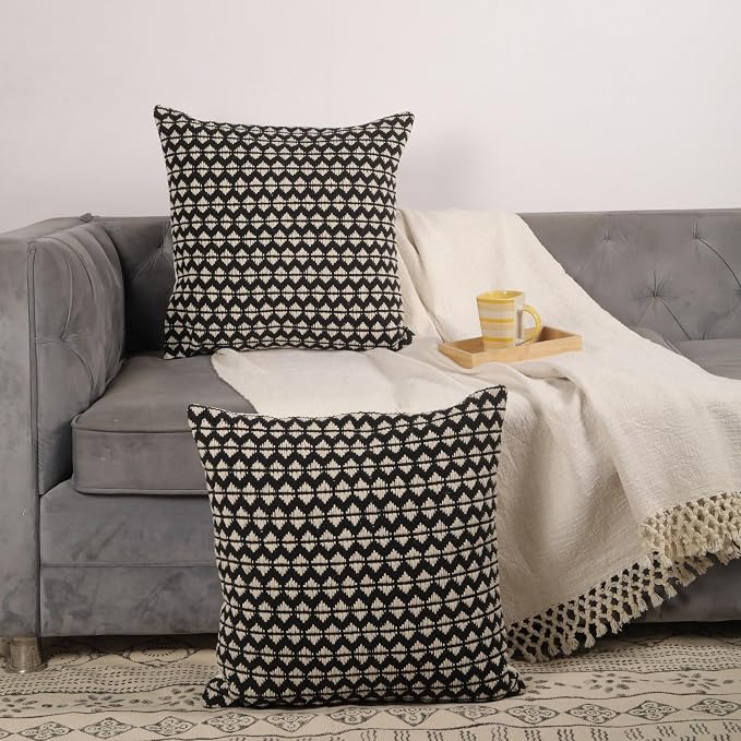 Trade Star Set of 2 Handloomed Pillow Cover Decorative Cotton Cushion Covers Throw Pillow Case Premium Quality Pillow sham Farmhouse Decor 20x20 Inches