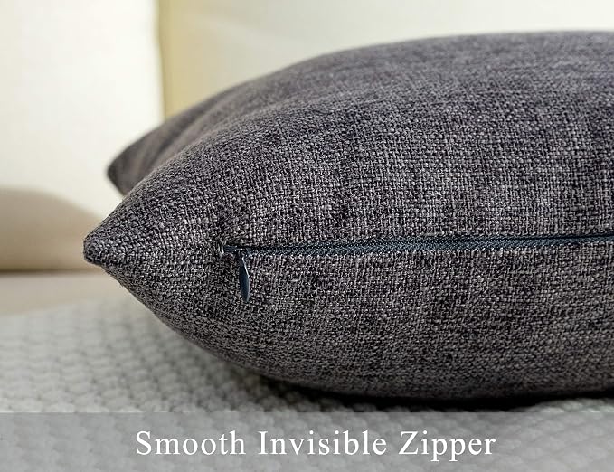 Stellhome Set of 2 Linen Throw Pillow Case Square Decorative Farmhouse Burlap Cushion Case for Bed Couch Sofa Bench, 20 x 20 inch (50 cm), Dark Grey