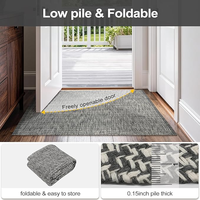 LEEVAN Boho Kitchen Rug 2' x 4.3', Washable Bathroom Runner Rug Grey Reversible Small Hallyway Rug, Farmhouse Front Door Mat Modern Bedroom Carpet for Foyer Laundry Entryway Proch Decor