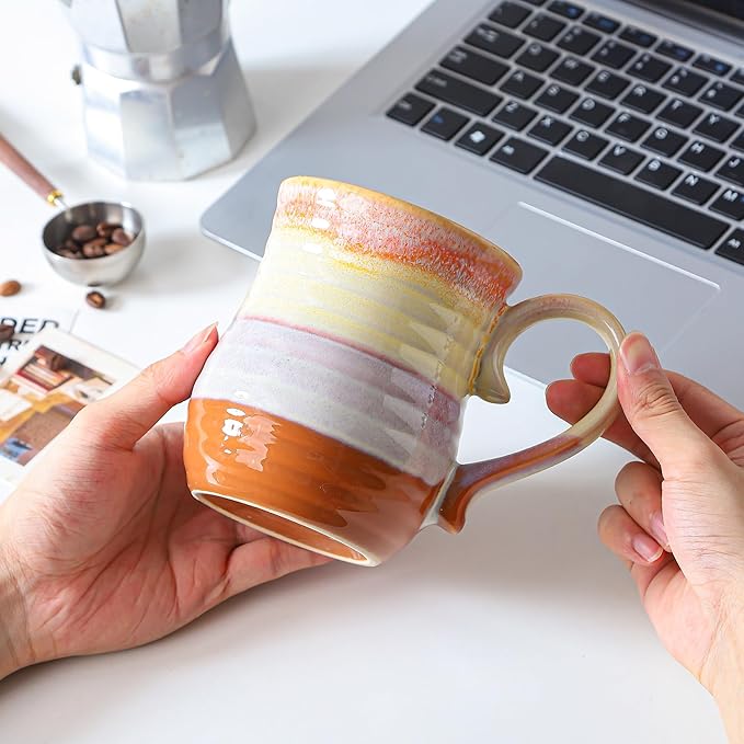 21 oz Large Ceramic Coffee Mugs, Handmade Cup with Large Handle, Big Tea and Coffee Cups for Office and Home, Microwave and Dishwasher Safe (Orange)