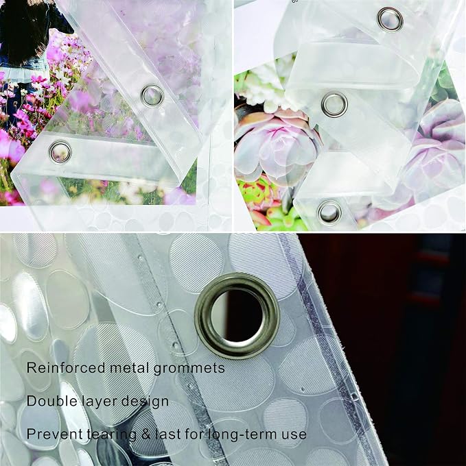 SUJAYU EVA Shower Curtain Liner with 12 Plastic Hooks, 72x72 Inch for Shower Stall & Bathtubs, 3D Pebble Bathroom Curtains, Odorless & Non Toxic, Semi-Transparent
