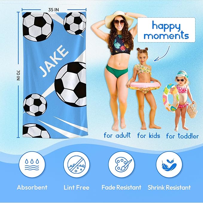 Personalized Beach Towel With Name, Custom Beach Towel with Text, Customized Football Microfiber Pool Towel, Quick Dry & Absorbent Swim Towel for Adult,Anniversary, Birthday, Summer Holiday,Vacation
