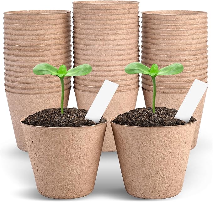 4 Inch Peat Pots, 50PCS Biodegradable Plant Starting Pots Round Nursery Pot, Garden Germination Nursery Pot Bonus 20 Plant Labels (4 Inch, 50P)