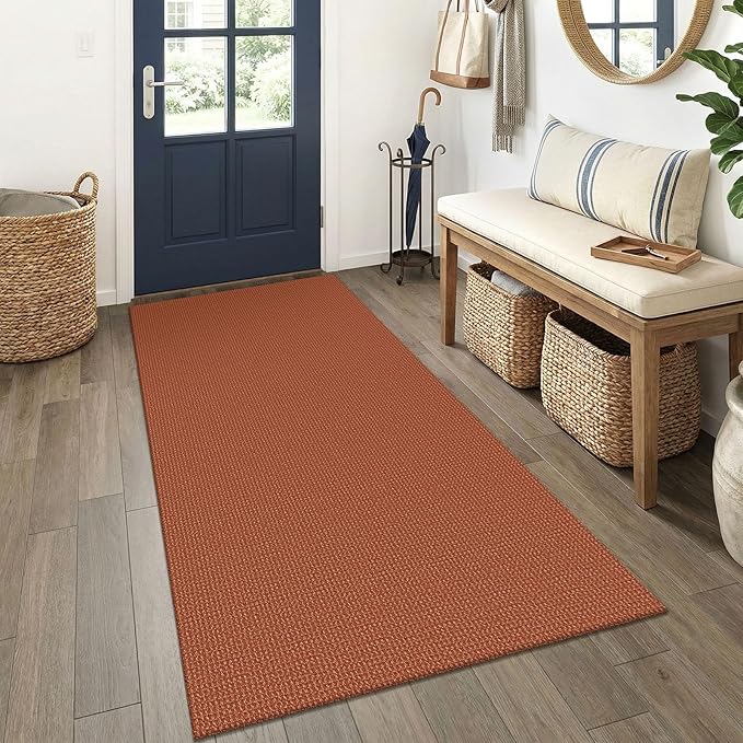 EARTHALL Woven Runner Rug 3x6 Ft Washable Runners for Hallways Wide Non Slip Entryway Rug Braided Kitchen Runner Indoor Floor Carpet for Entryway, Hallway, Kitchen, Bedroom, Rustic Orange/Tan