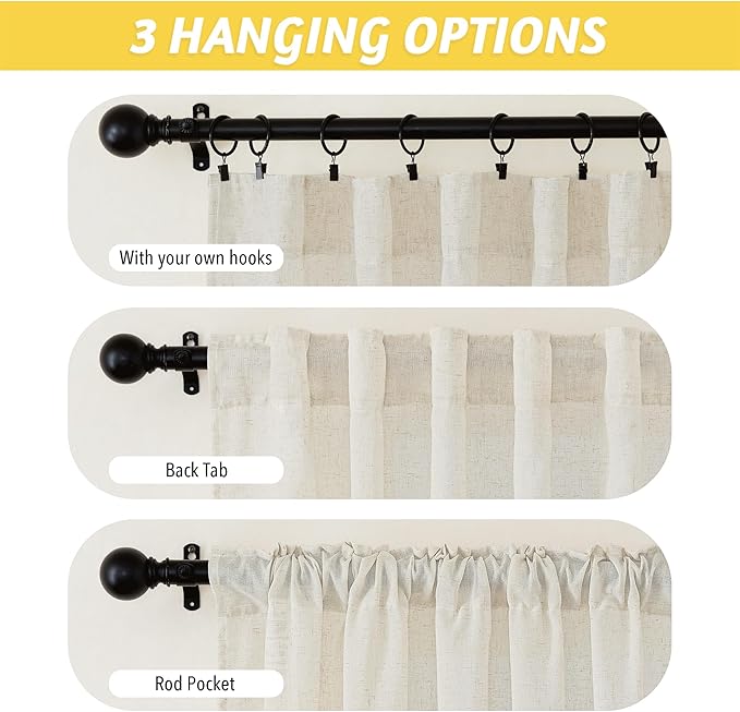 NICETOWN Bedroom Curtains Linen Blend Texture, Rod Pocket & Back Tab Privacy Added with Light Filtering Vertical Drapes for Bedroom/Living Room, Natural, W42 x L72, 2 Panels