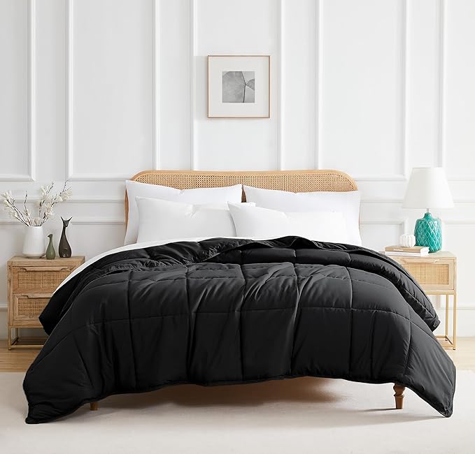 Southshore Fine Living, Inc. Twin/XL Dorm Bedding Comforter, Down Alternative Black Comforter Duvet Insert, Cozy Twin/XL Bed Spread, Machine Washable, Stain Resistant, Black