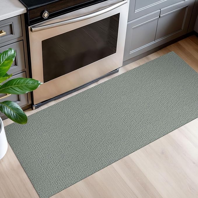 EARTHALL Washable Runner Rug 2x5 Ft Non Slip Runners for Hallways Cotton Rubber Backed Kitchen Runner Braided Indoor Floor Carpet Runners for Entryway, Hallway, Kitchen, Bedroom, Green/Grey