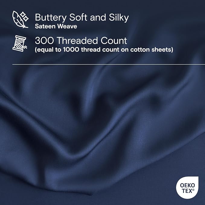 DOZ Sheet Set, 100% Viscose derived from Bamboo, Organically Grown, Buttery Soft, Cooling Sheets, High GSM, Deep Pockets - 4 Piece - 2 Pillowcases 1 Fitted Sheet 1 Top Sheet (Sapphire, Full)