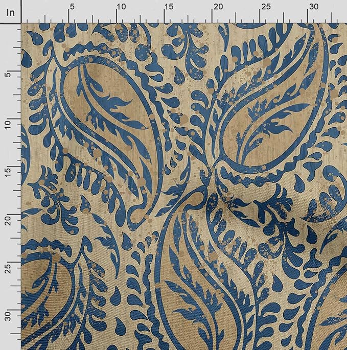 Soimoi Asian Paisley Print - Beige, Canvas Fabric Material - 56 Inch Wide, 1 Yard, Unstitched Fabric for Upholstery, Bags, Workwear and Outdoor Gear.