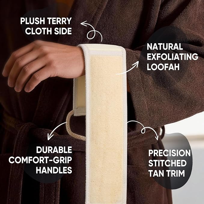 2 Pack Egyptian Loofah Back Scrubber for Shower, Loofah with Handle for Men and Women, Natural Loofah Sponge Exfoliating Body Back Scrubber