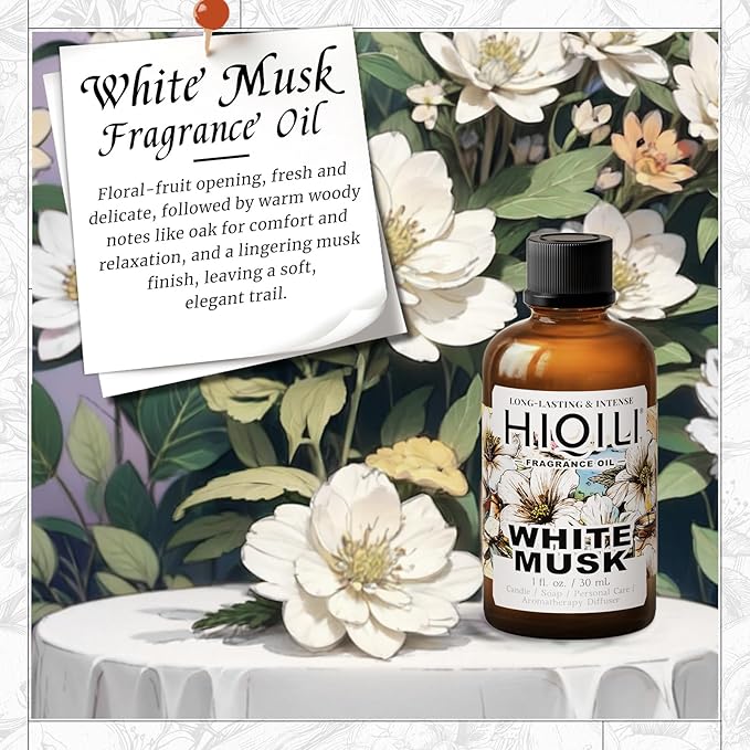 HIQILI White Musk Fragrance Oil, Musk Perfume for Women - 1 Fl Oz | for Candle & Soap Making Supplies and Perfect for Home, Car Diffuser Use, Add to Pillow Scented Spray - 30 ML