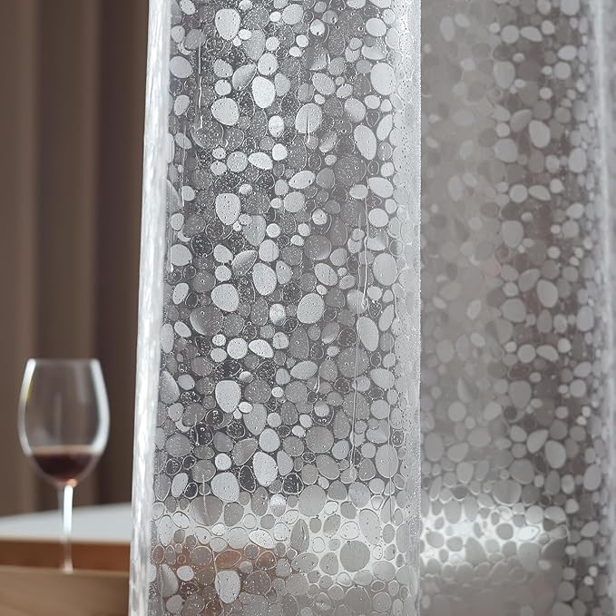 Shower Curtain Liner 36x72 Inch, 3D EVA Translucent Heavy Duty Plastic Shower Curtain Sets for Bathroom, Pebble Print, Vinyl, Stall Size