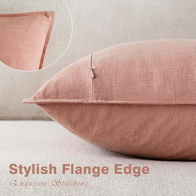 Foindtower Pack of 2, Decorative Linen Soild Throw Pillow Covers Accent Lumbar Cushion Case Boho Farmhouse Pillowcase for Chair Couch Sofa Bedroom Living Room Home Decor 12 x 20 Inch Coral Pink