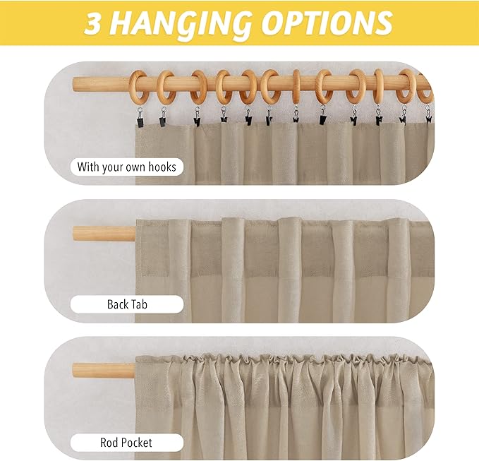 NICETOWN Thick Linen Bedroom Curtains Privacy Added, Rod Pocket & Back Tab Not See Through Linen Blend Privacy with Light Filtering Drapes for Farmhouse/Living Room, Angora, W55 x L84, 2 Panels