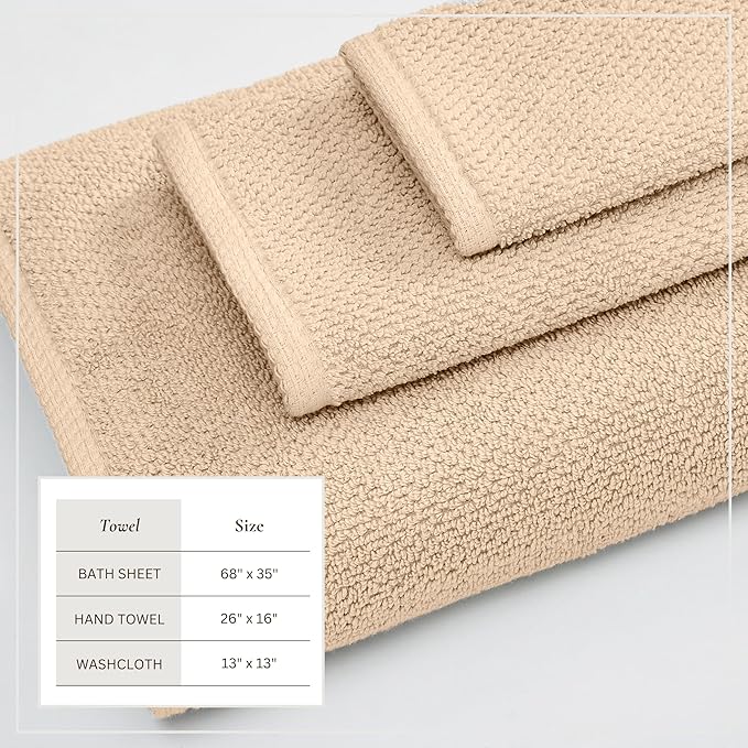 Great Bay Home 100% Cotton 6 Piece Bath Sheet Set - Absorbent, Quick-Drying, Durable Bath Towels for Bathroom Decor - Low-Twist, Two-Ply Fibers (Taupe)