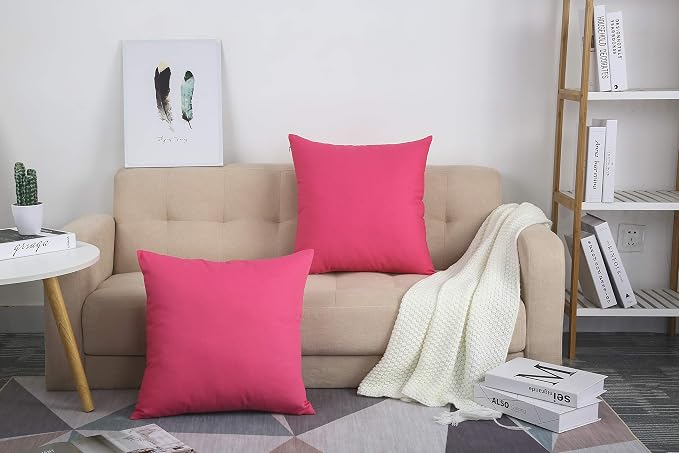 TangDepot Handmade Decorative Solid 100% Cotton Canvas Throw Pillow Covers/Pillow Shams, (22" x22" , Hot Pink, 1 Count (Pack of 1)) | 100% cotton, same-color zip, machine wash & air dry. For living room, bedroom, office, car. 42 colors, 324 sizes. Cove...