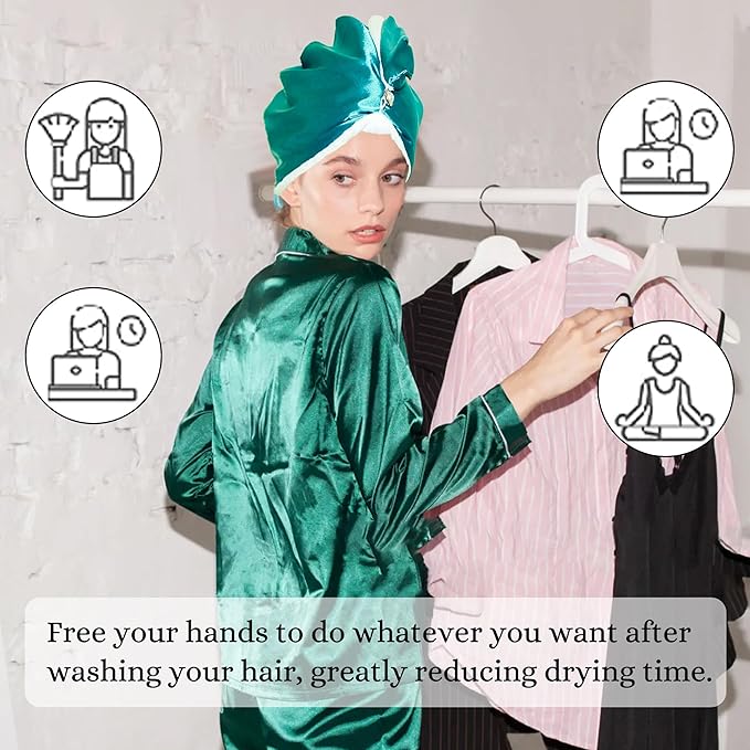 Chloven Satin Microfiber Hair Towel Wrap for Women - Anti Frizz Hair Turbans for Wet Hair,Super Absorbent & Lightweight Hair Wrap Towels，Hair Drying Towel for Curly Long Hair with Button
