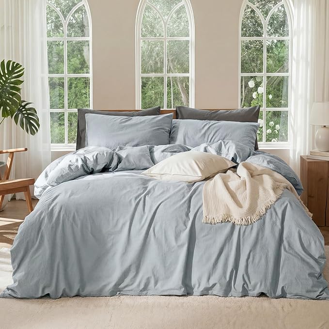 100% Pure French Flax Linen Blend Duvet Cover Set Queen Size, 3-Piece Breathable Bedding Set with Long Zipper Closure & Corner Ties, Soft, Lightweight & Durable Bedding Ideal for Hot Sleepers