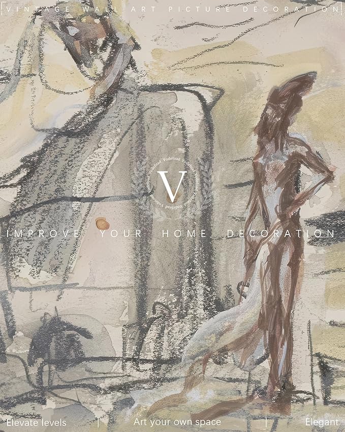 Vodefoad Vintage Abstract Landscape Neutral Sketch Print, Minimalist Watercolor & Pencil Wall Art, Modern Beige Line Drawing Interior Office Decor, Antique Neutral Oil Painting Vintage Art Pictures for Bedroom Bathroom Decor - 8x10Inch Unframe