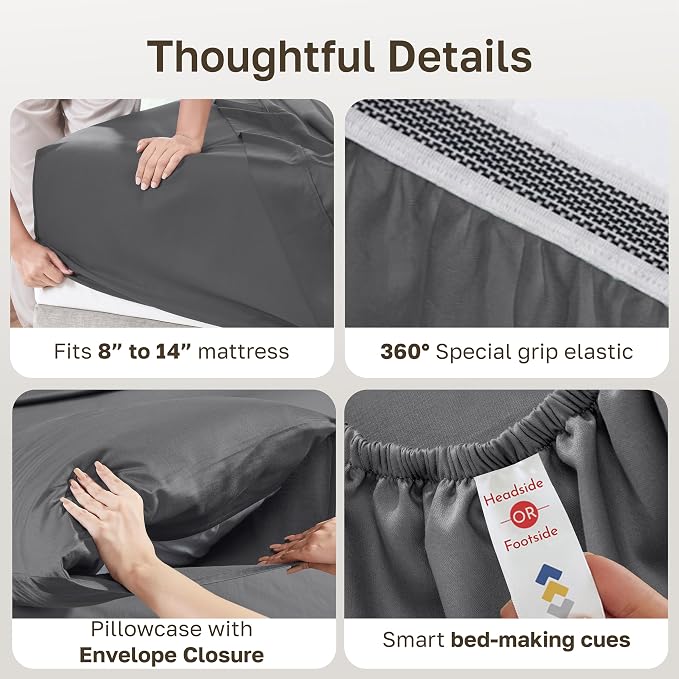 California Design Den Extra Long Twin Sheets Set - Soft 100% Organic Cotton, Crisp Percale, Twin XL Sheet Sets with Deep Pockets, Crisp, Breathable & Durable Bedding, Dorm Essentials for Guys - Grey
