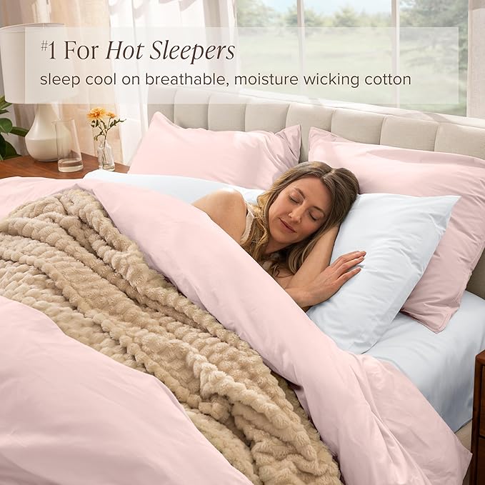 Bare Home 100% Organic Cotton King Duvet Cover Set - Crisp Percale Weave - Lightweight & Breathable - Cooling Duvet Cover Set (King, Dusty Pink)
