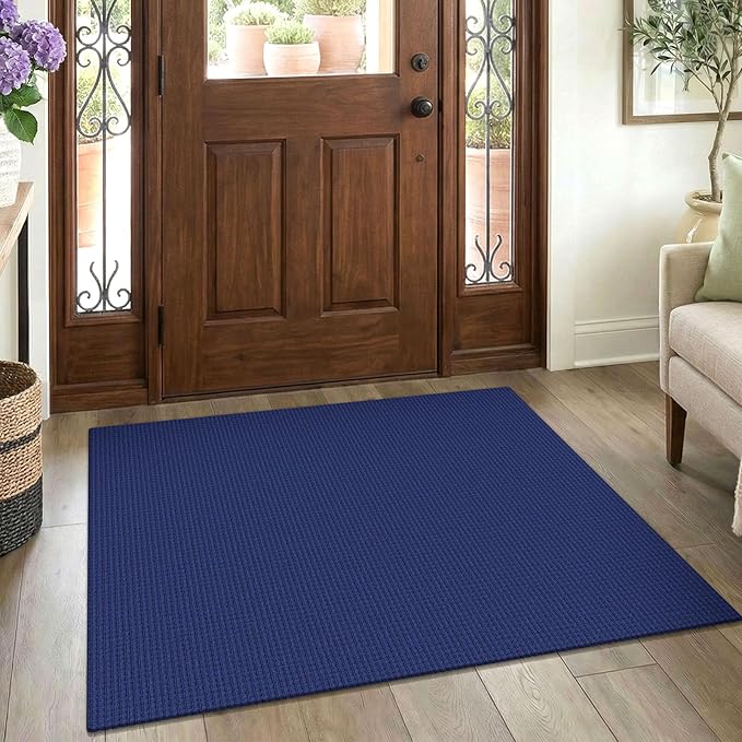 EARTHALL Woven Area Rug 3x4 Ft Washable Rugs for Entryway Braided Non Slip Rubber Backed Throw Rugs Door Mat Indoor Outdoor Entrance Cotton Carpet for Kitchen Foyer Front Door, Royal Blue/Navy