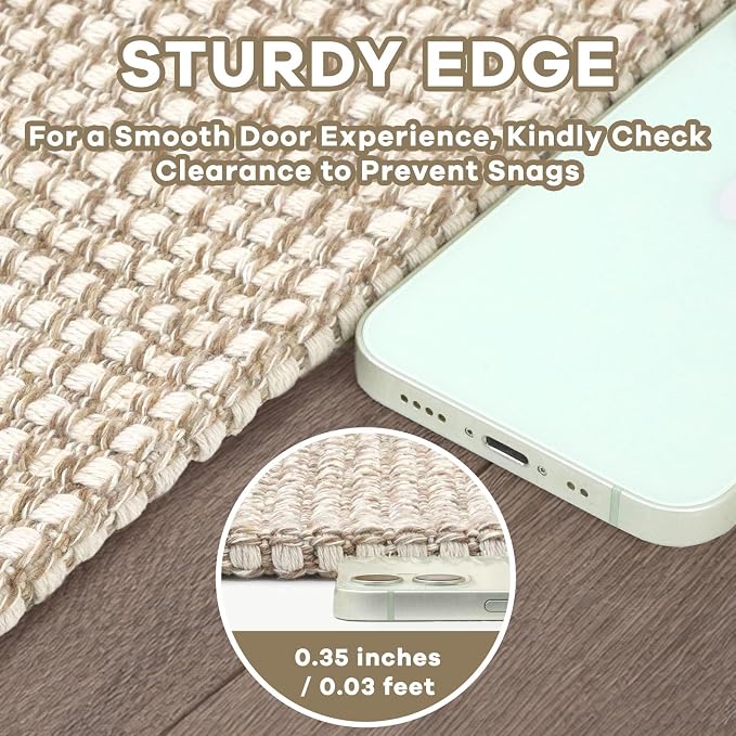 EARTHALL Woven Area Rugs 6x9 Ft Washable Living Room Rugs Non Slip Rubber Backed Dining Room Rug Braided Bedroom Rugs Indoor Floor Carpet for Living Room, Bedroom, Dining Room, Beige/Ivory