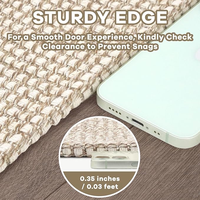 EARTHALL Woven Runner Rug 2x5 Ft Washable Runners for Hallways Cotton Non Slip Rubber Backed Kitchen Runner Braided Indoor Floor Carpet for Entryway, Hallway, Kitchen, Bedroom, Beige/Ivory