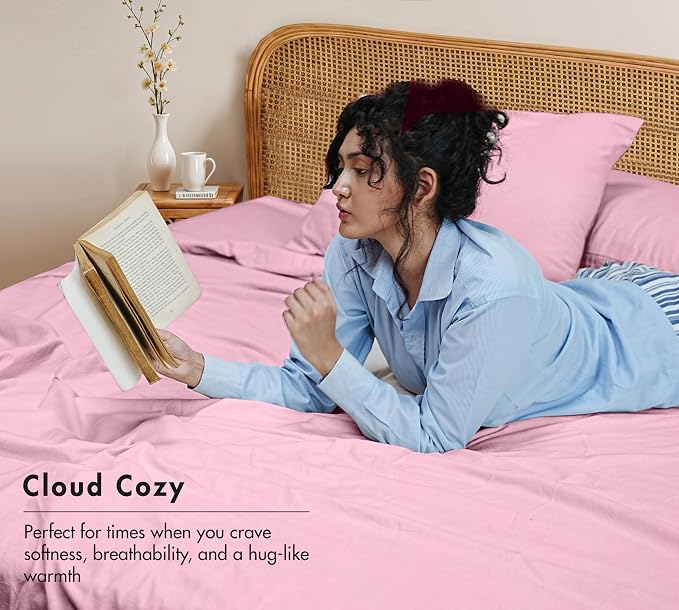 RUVANTI Flannel Sheets Full Size - GOTS Certified 100% Organic Cotton, 4 Piece Warm, Soft & Breathable Set, Deep Pocket Snug Fit, Double Brushed Cozy All Season Bedding, Soft Pink
