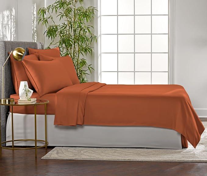 Pure Bamboo King Sheets, Genuine 100% Organic Viscose Derived from Bamboo Bed Sheet Set, Luxuriously Soft & Cooling, Double Stitching, 2 Year Quality Promise (King, Terracotta)